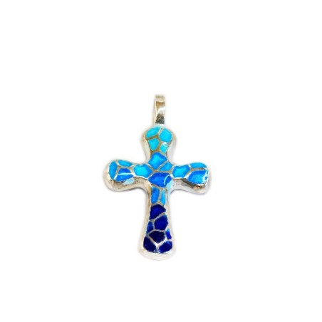 Croix Trencadis bleu rondes