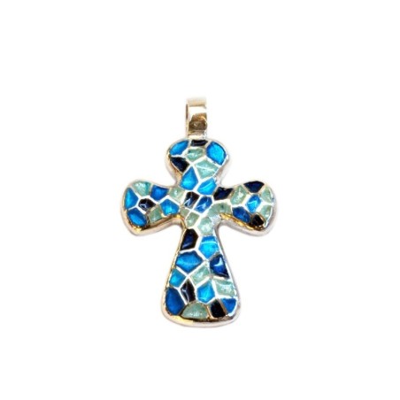 Croix Trencadis bleu rondes