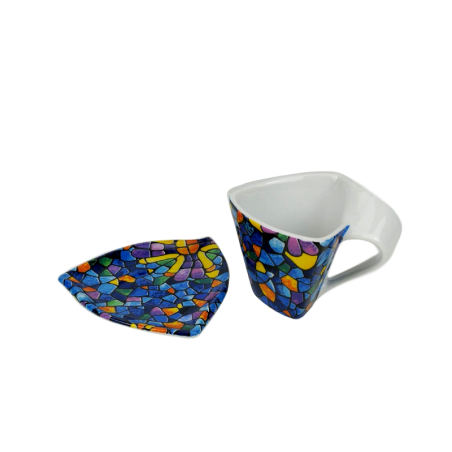 Taza triangular de café con plato - Vitral