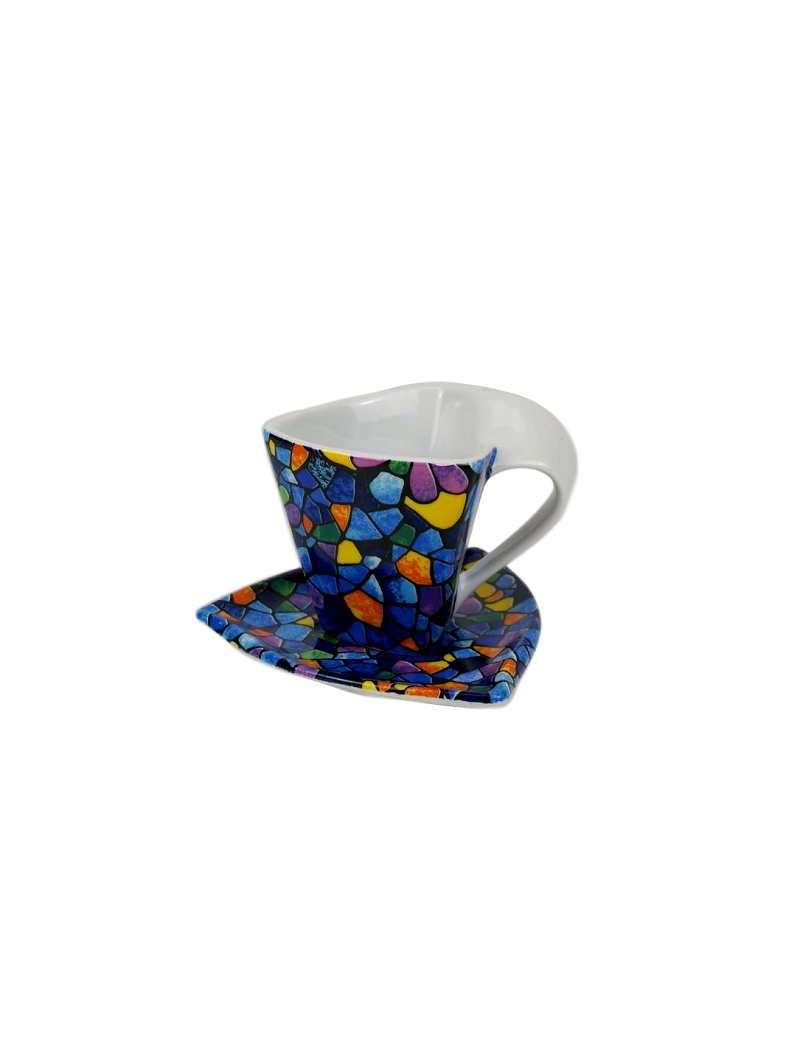 Taza triangular de café con plato - Vitral