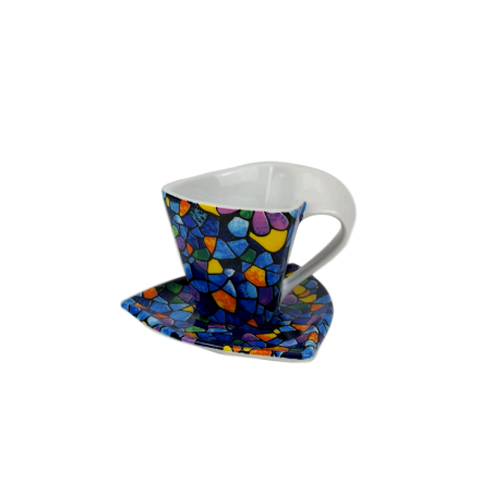 Taza triangular de café con plato - Vitral