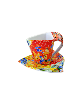 Taza triangular de café con plato - Aurora