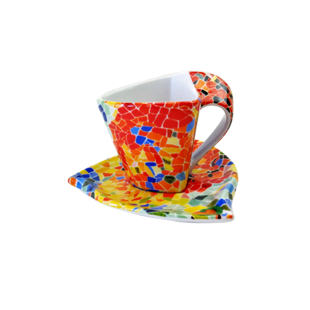 Taza triangular de café con plato - Aurora