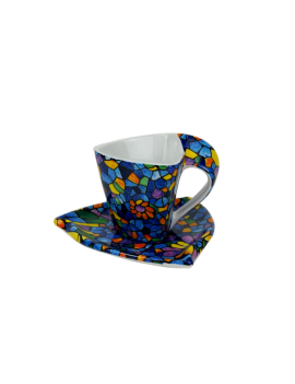 Taza triangular de café con plato - Vitral