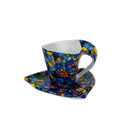 Taza triangular de café con plato - Vitral